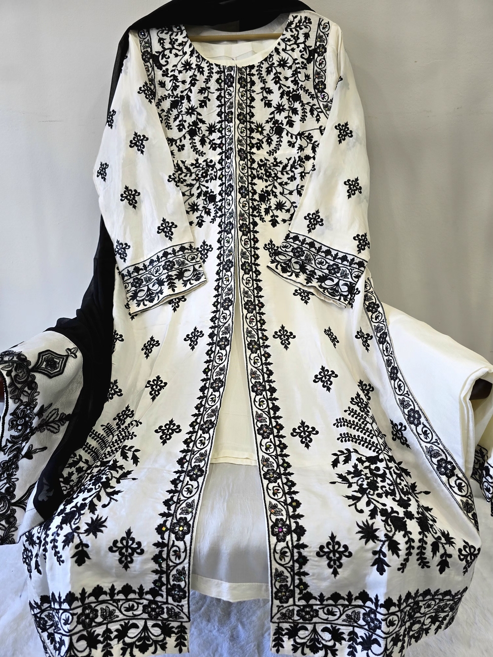 White Tunic Jacket with Black Embroidery